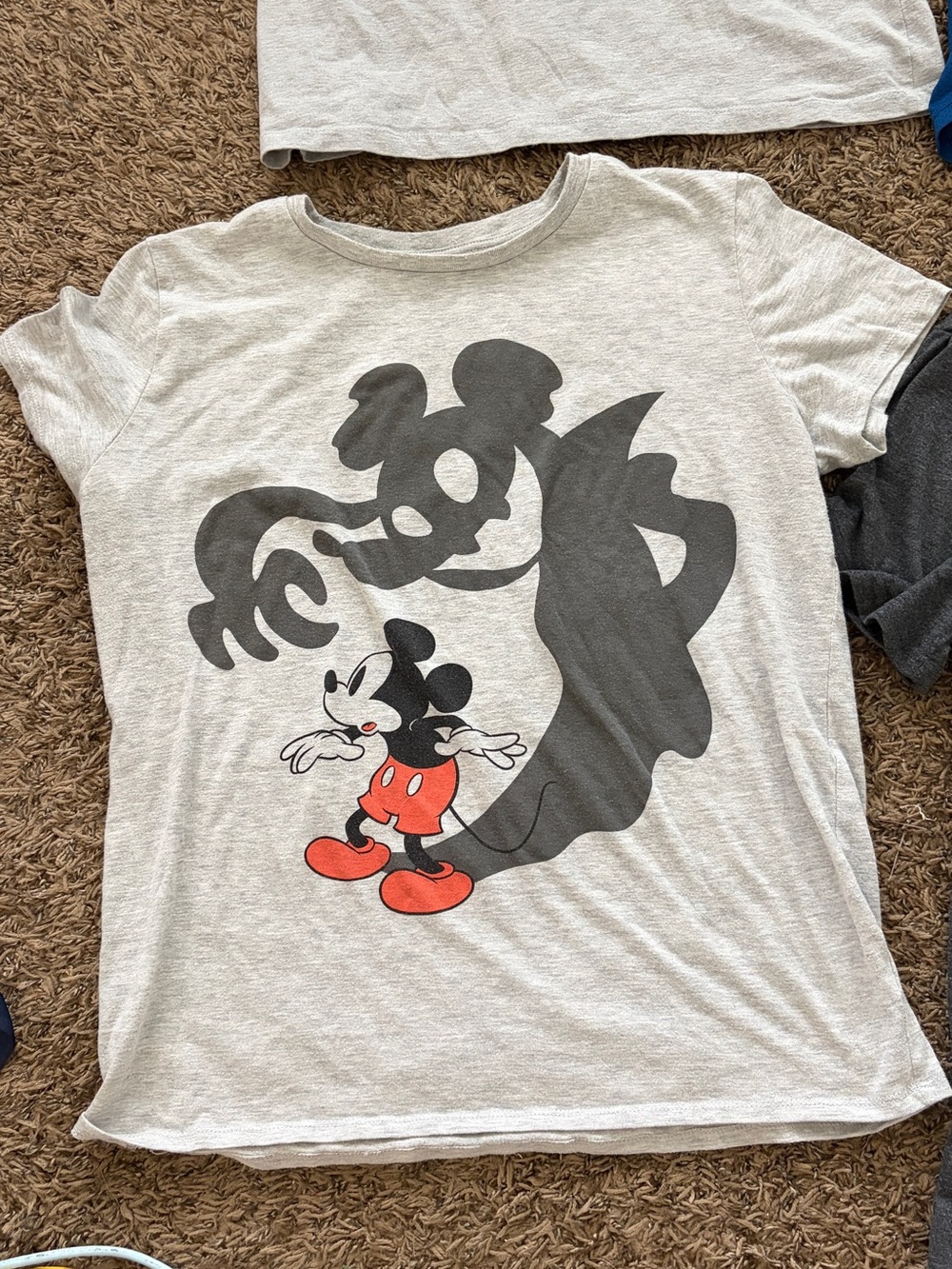 Disney Gray Tee with Mickey Shadow Graphic and Red Accents